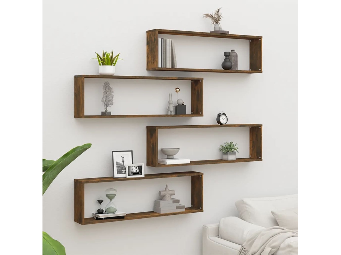 Vidaxl Prateleiras Cubo 4 Pcs 100x15x30 Deriv. Madeira Carvalho Fumado