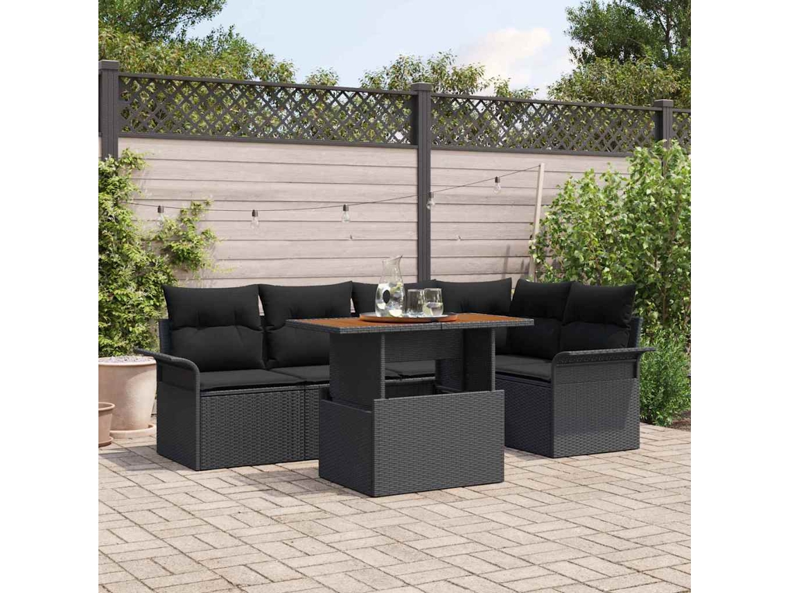 Vidaxl Conjunto De Sofá De Jardim 6 Unid. Preto