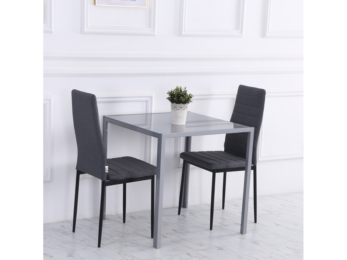 Mesa Quadrada De Vidro Cinza Compacta Para Jantar Ou Cozinha Com Tampo Em Vidro