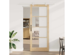 Vidaxl Porta Deslizante 93 X 232 Cm Madeira De Pinho Maciça E Vidro
