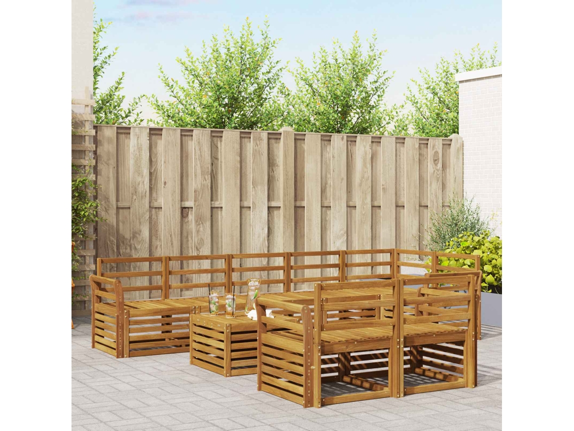 Vidaxl Conjuntos De Sofás 9 Pcs Natural Madeira Sólida De Acácia