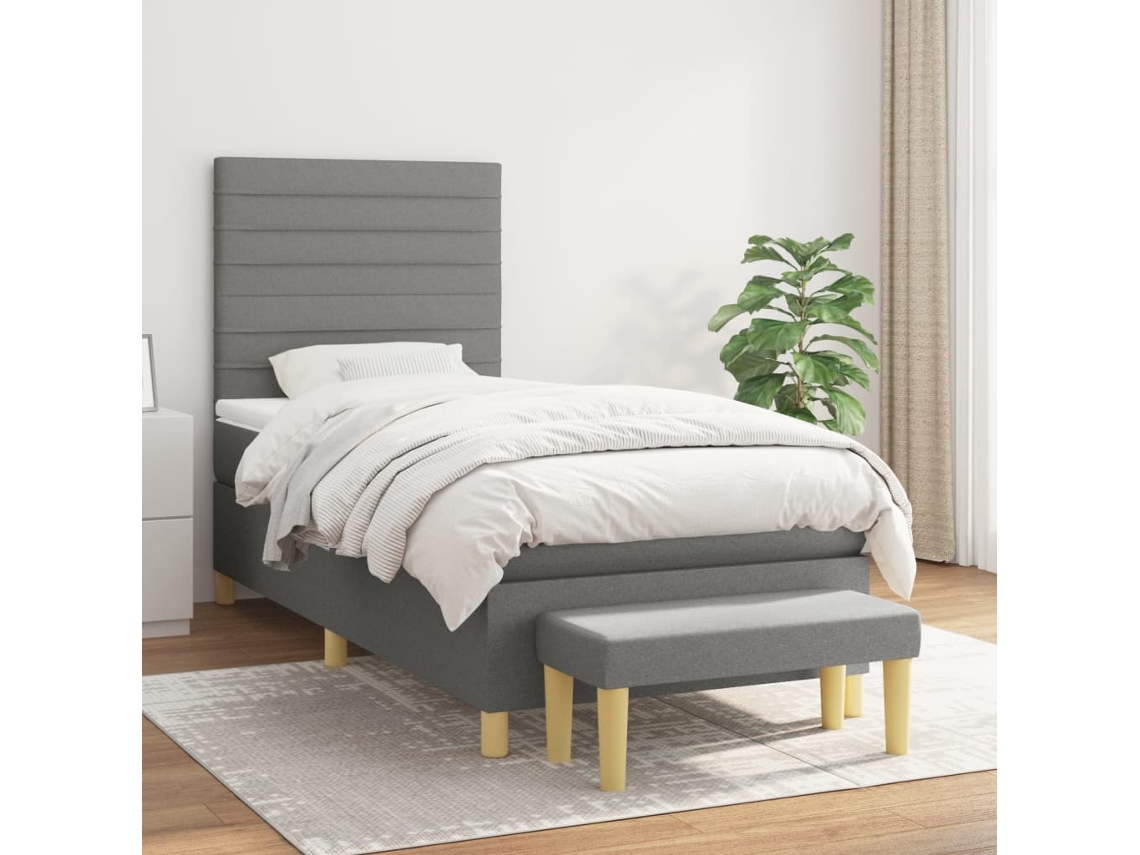 Cama Com Molas/colchão 100x200 Cm Tecido Cinza-escuro