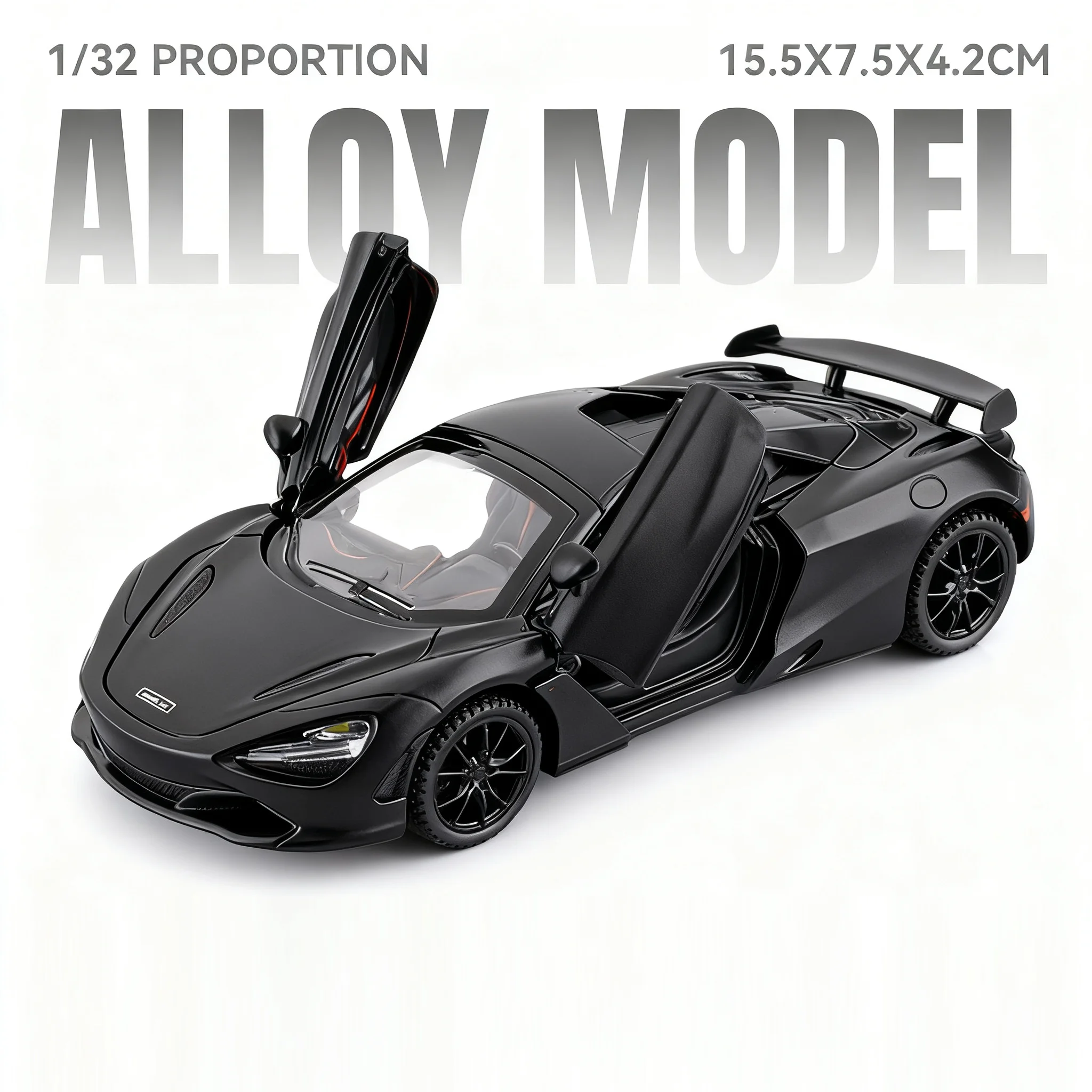 (720s Preto) Escala 1:32 - Miniatura De Carro - Metal Fundido - Música E Luzes - Portas Que Abrem - Colecionável