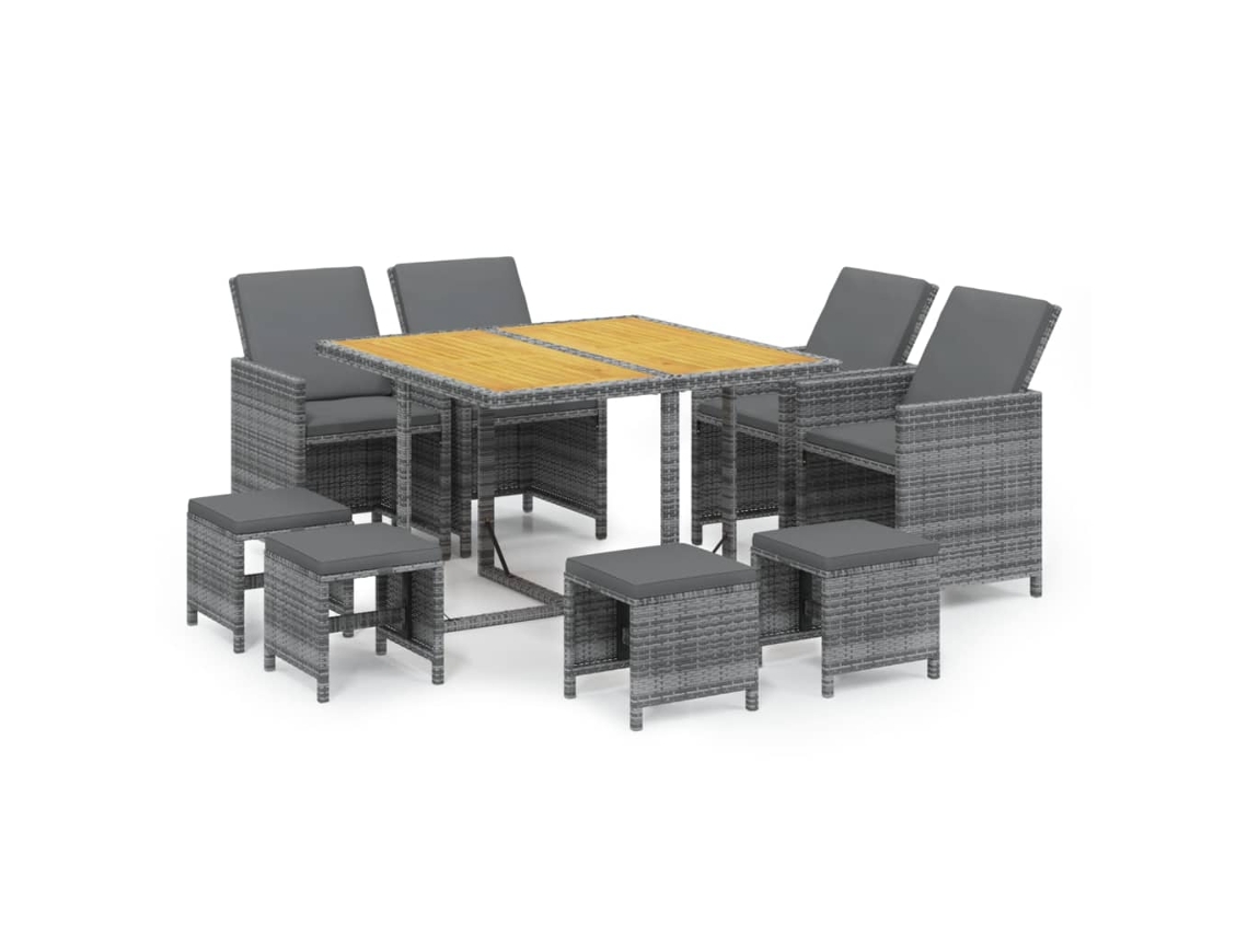 Maison Exclusive - 9 Pcs Conjunto Jantar P/ Jardim C/ Almofadões Vime Pe Cinzento