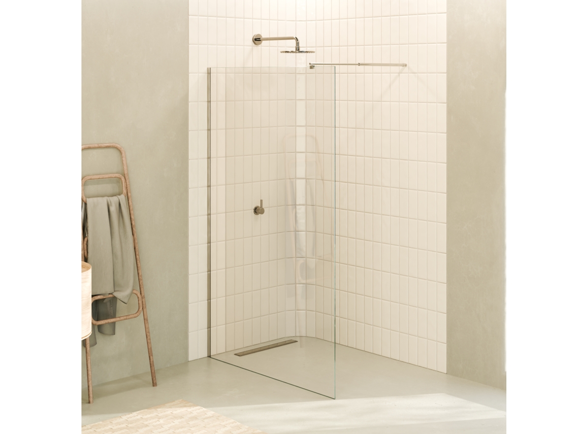 Resguardo De Duche Walk-in Fiona 60 X 200 Cm, Painel Fixo Em Vidro Temperado Transparente 8mm, Barra 20m E Perfil Inox Cromado - Moments Of Glass