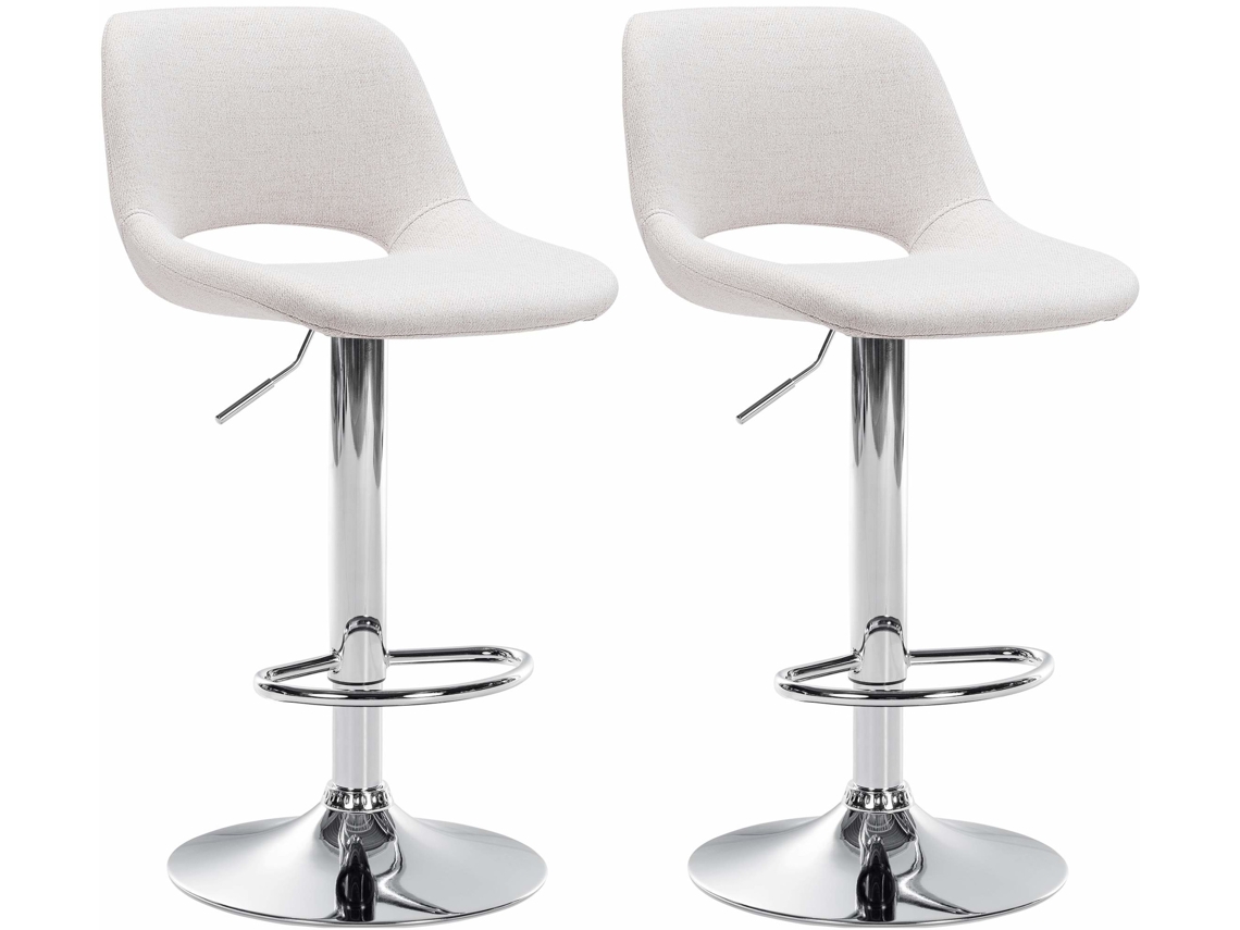 Conjunto de 2 bancos de bar em tecido Camden creme/metal cromado CLP