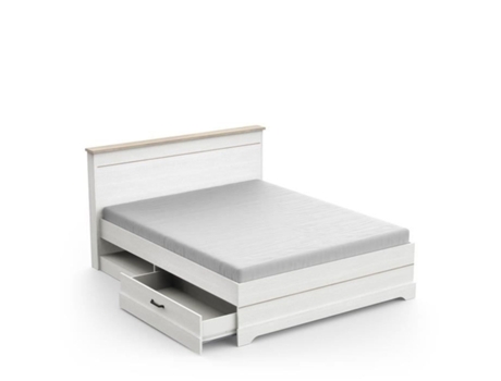 Casa de cama para adultos 160 x 200 cm melamina branca e decoração de carvalho 2 gavetas 174 x 215 x alta 102 cm demeyere