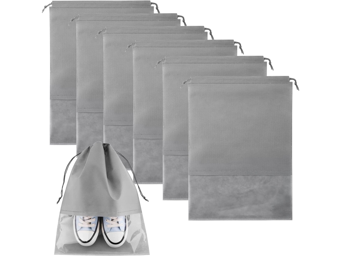 Bolsas de viagem para sapatos KKLO (pacote com 6, 36 x 27 cm), bolsas impermeáveis com cordão para sapatos, bolsas à prova de poeira para uso diário, cinza