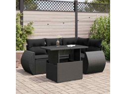 Vidaxl 5 Pcs Conjunto Sofás De Jardim Com Almofadões Vime Pe Preto