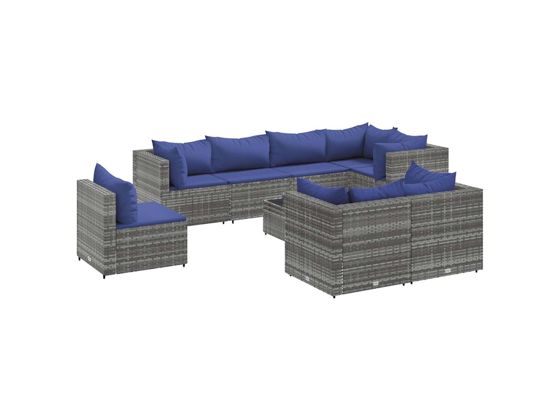 Conjunto 9 lounge de jardim c/ almofadões VIDAXL vime PE cinzento
