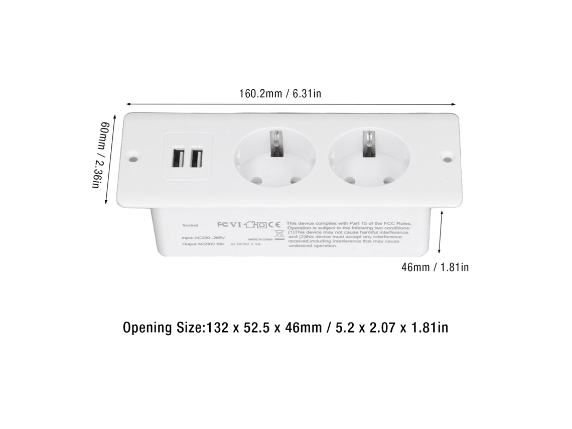 Laxiscreed Socket De Secretária Embutido Com 2 Portas Usb E Interface 10a Para Escritório