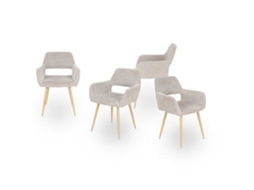 Conjunto De 4 Cadeiras De Sala De Jantar Escandinavas Com Braços Em Tecido Bege Cromwell Meubles Cosy
