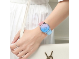 Relógio CCQ Unissex Fashion Bicolor Rosa + Azul em Couro PU com Movimento de Quartzo