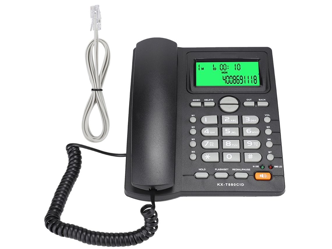 Telefone fixo Mali com identificação de chamadas, sem bateria, preto
