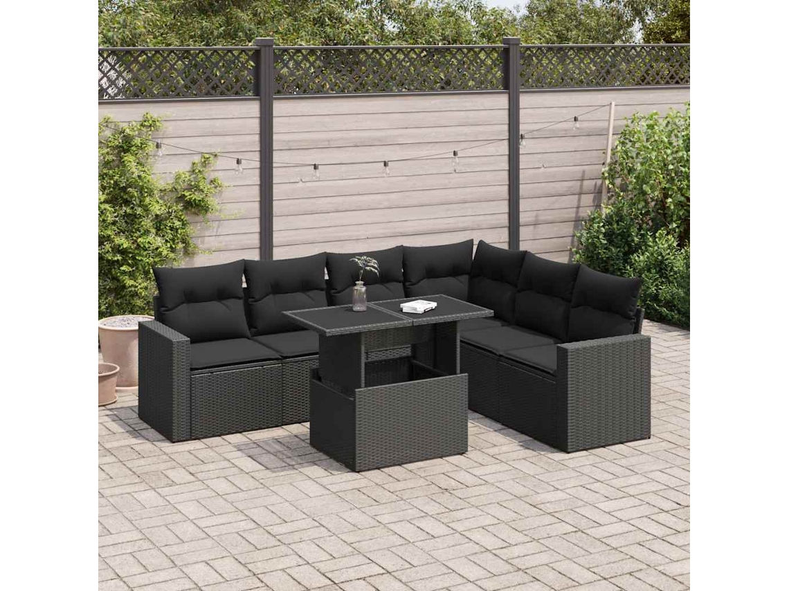 Vidaxl 7 Pcs Conjunto De Sofás P/ Jardim C/ Almofadões Vime Pe Preto