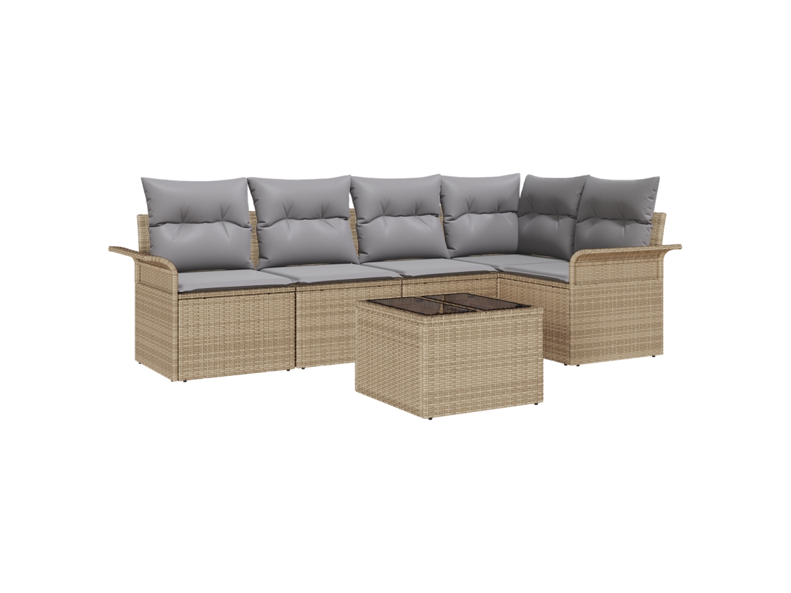 Conjunto 6 Conjunto De Sofás Para Exterior Vidaxl Bege Vime Pe (242,5 X 132,5 X 69 Cm)