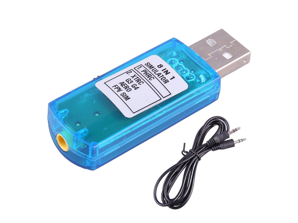 Simulador de Voo Usb 8 em 1 Azul com Cabo para Controlador de Drone/avião/helicóptero Phoenix 5.0 Xtr5 Fms G4 Fpv Racer. MDUG