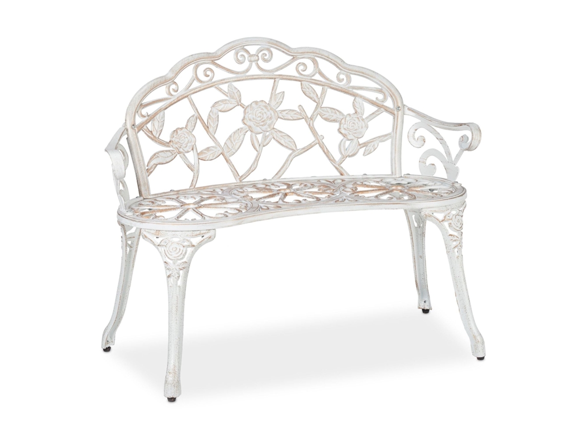 Banco De Jardim Branco Bronze Com Design De Rosas