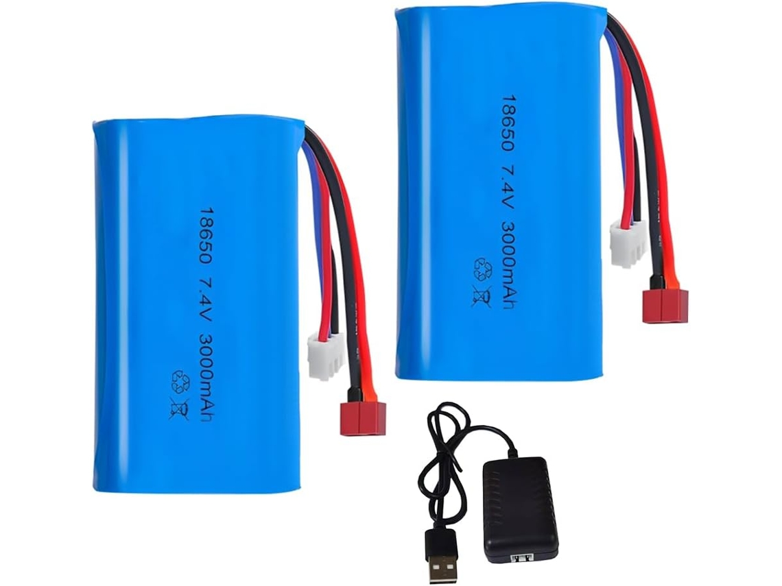 2 Baterias Lipo 7.4v 3000mah 2s Com Conector Deans T + Xh-3p + Carregador Led | Baterias Rc Para Carros Off-road Aviões Helicópteros E Modelismo