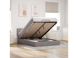 Vidaxl Cama Otomana Com Colchão Leds 140x200 Cm Tecido Cinza