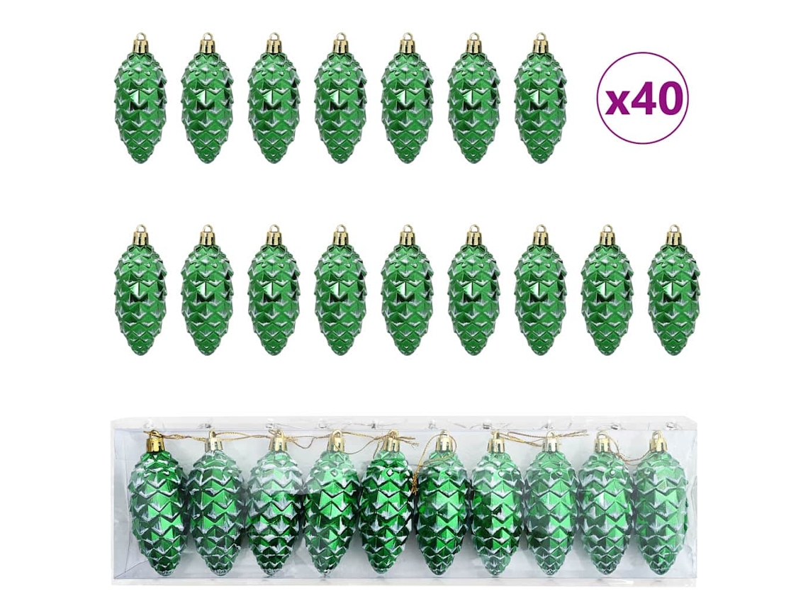 Conjunto 40 Enfeites De Natal Vidaxl Verde Plástico (4 X 9 Cm)