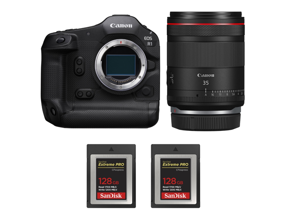 Eos R1 + Rf 35mm F/1.4 L Vcm + 2 Sandisk 128gb Extreme Pro Cfexpress Type B + Ebook “20 Dicas para Fotos Que Impressionam” CANON