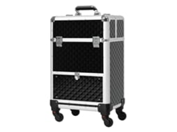 Mala de Viagem Trolley Maquiagem Maleta Cosmética Vanity com Alça Telescópica Ajustável 34lx25lx62hcm Alumínio Preto BTFORUS