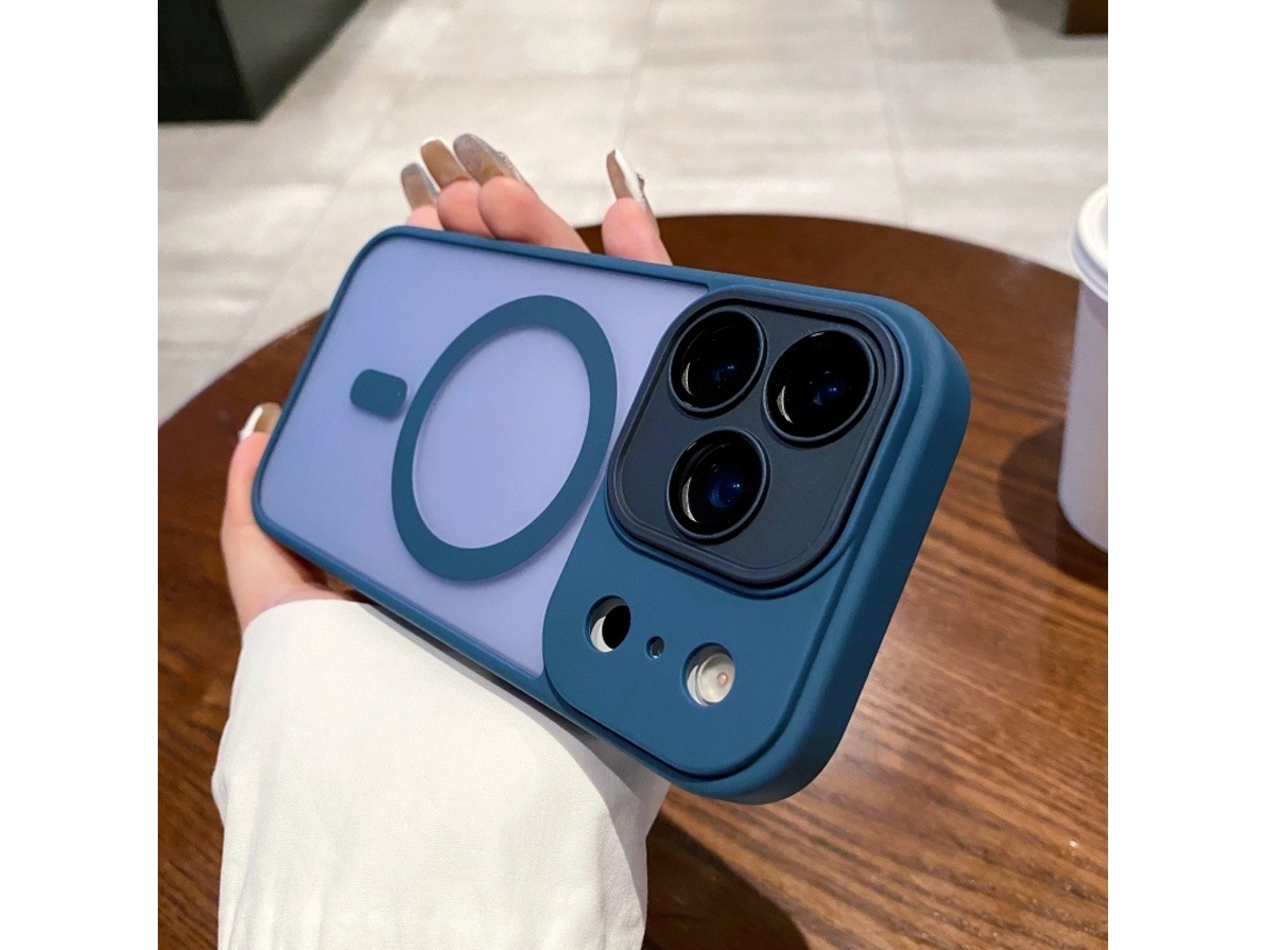 Capa Para Iphone 17 Pro Max Azul Marinho Com Lente Magnética Em Acrílico E Protetor De Tela.