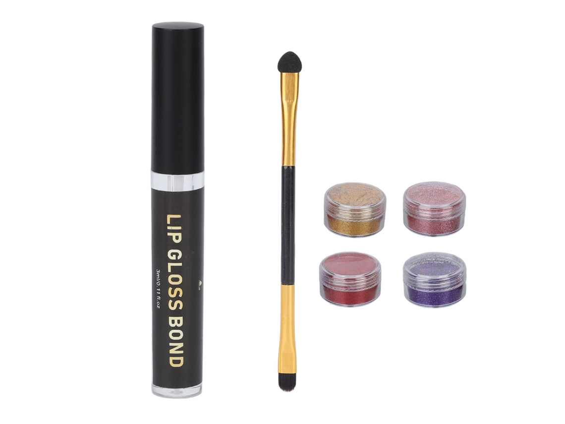Kit de lábios com glitter, 4 cores, pincel, primer, longa duração, à prova d'água, efeito 3D para mulheres e amigas.