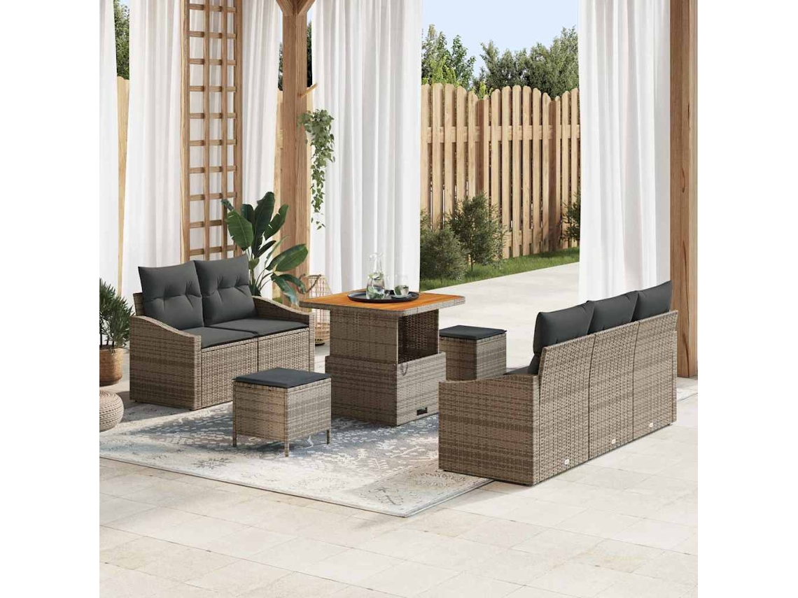Vidaxl Conjunto De Sofá De Jardim 8 Unid. Cinzeto Vime Pe