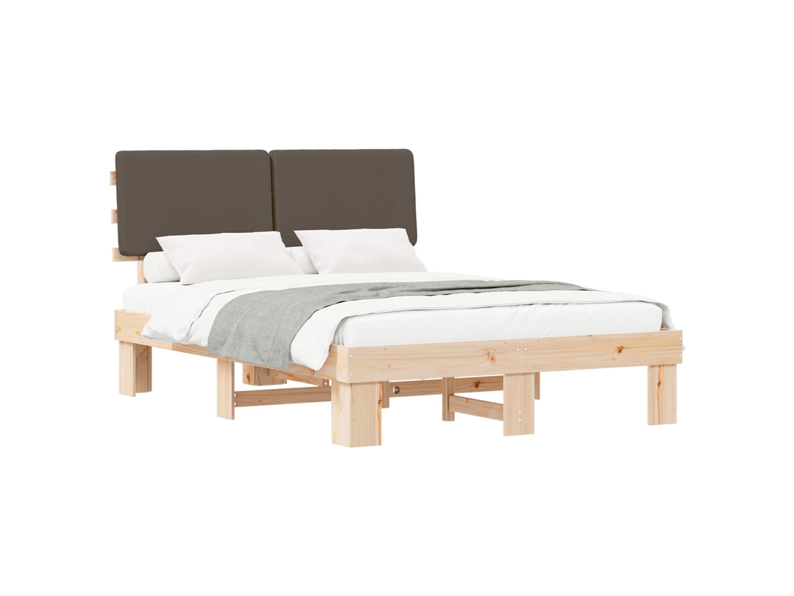 Estrutura de Cama com Cabeceira Estofada em Cinzento Acastanhado MAISON EXCLUSIVE
