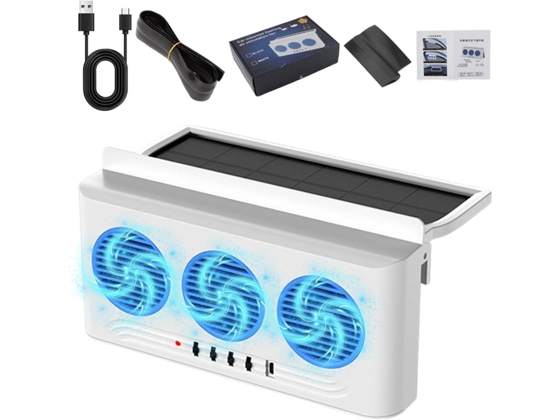 Ventilador Para Carro Com 3 Tomadas, Alimentado Por Energia Solar