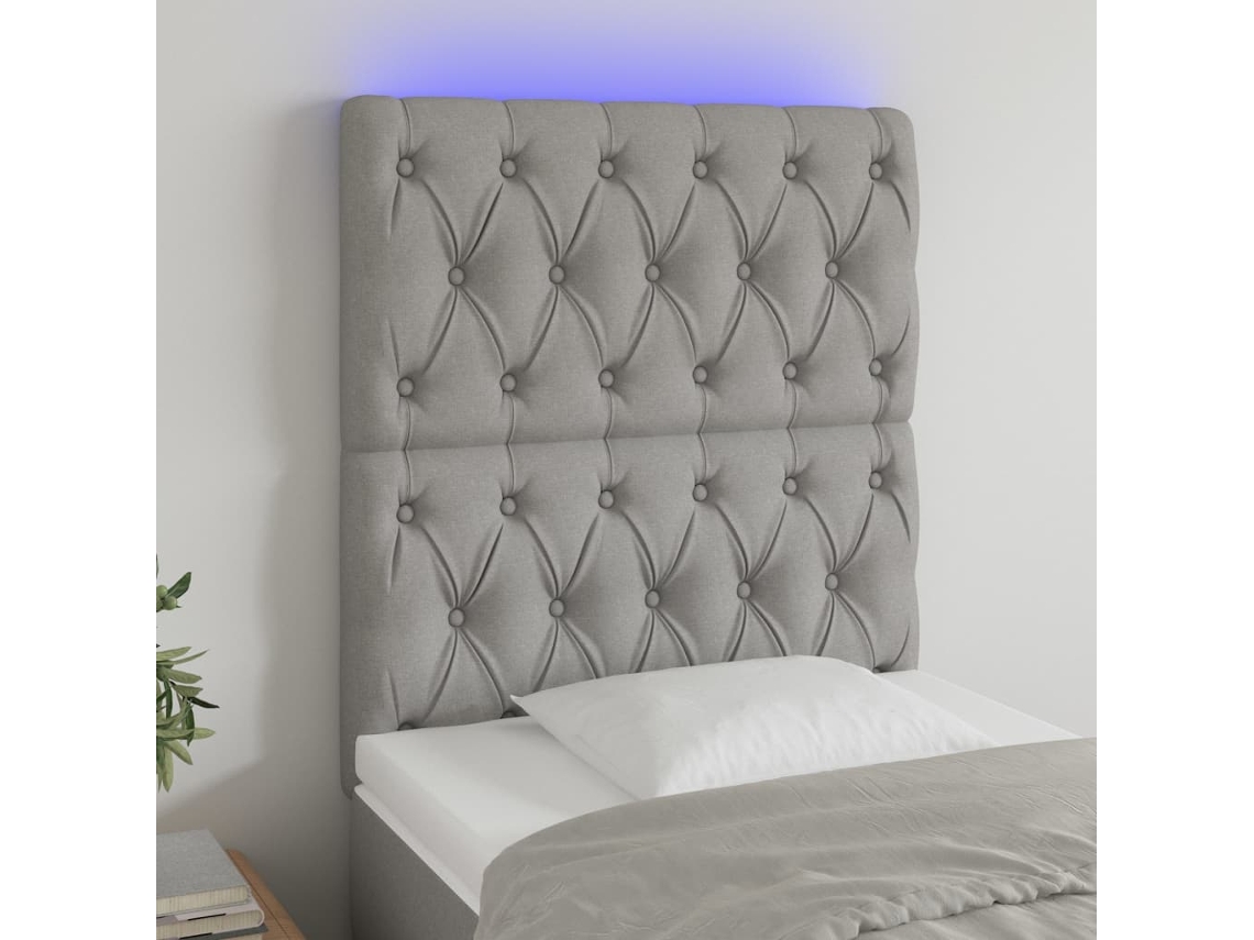 Cabeceira Cama C/ Luzes Led Tecido 80x7x118/128 Cm Cinza-claro