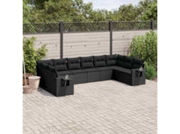 Vidaxl 10 Pcs Conjunto Sofás De Jardim C/ Almofadões Vime Pe Preto