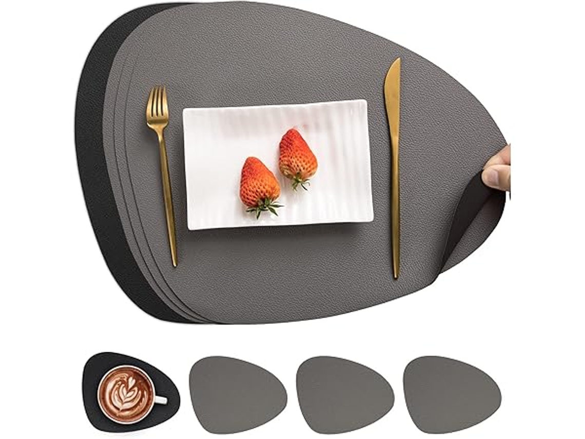 Conjunto de 4 Bases para Pratos e Copos em Couro laváveis em Máquina STELASPLEN