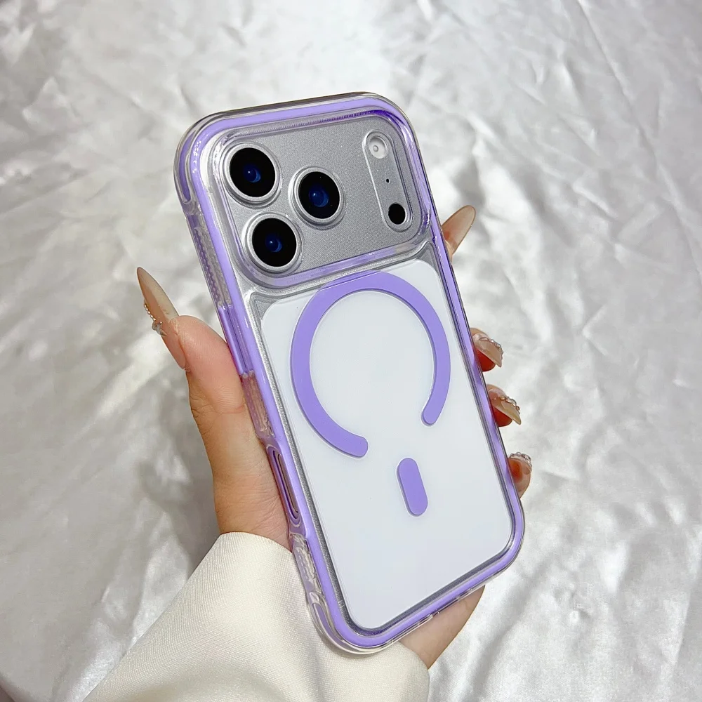 Capa Magsafe Para Iphone 17 (roxa) Com Faixa Antiderrapante Macia Original E Fecho Magnético.