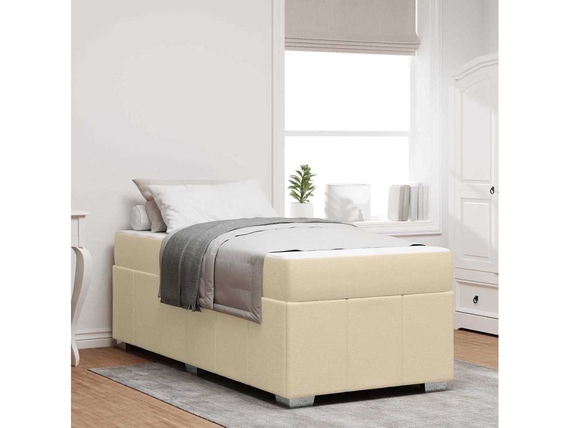 Vidaxl Estrutura Da Cama Com Colchão Creme 90 X 190 Cm Tecido