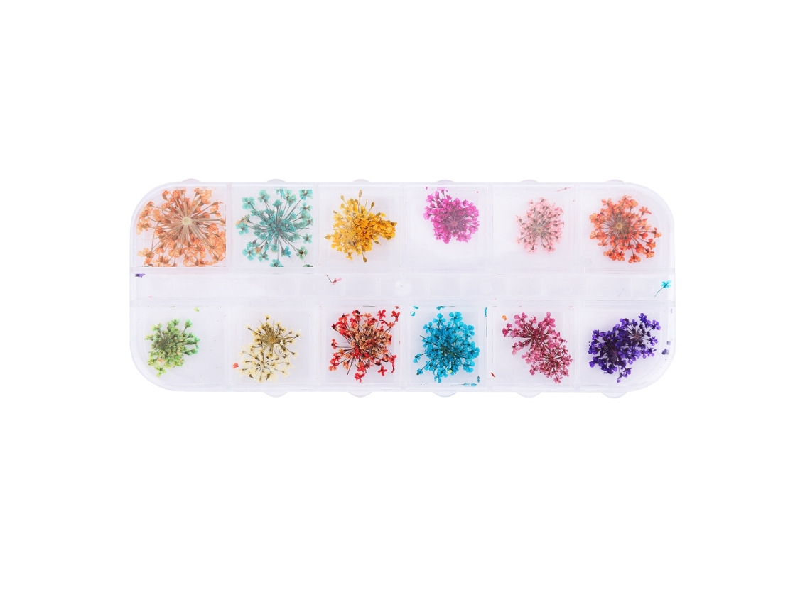 Rebe - 12 Cores de Flores Naturais Secas para Decoração de Unhas com Gel Acrílico UV para Manicure Faça Você Mesmo