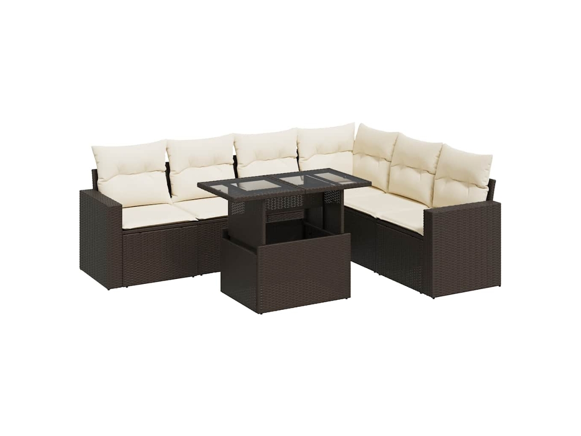 Conjunto de 7 Sofás de Jardim com Almofadões Vime Pe Castanho MAISON EXCLUSIVE (7 pcs)