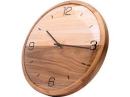 Relógio de Parede Nova Line com Vidro Dome Moldura de Pinho e Face de Madeira (30cm)