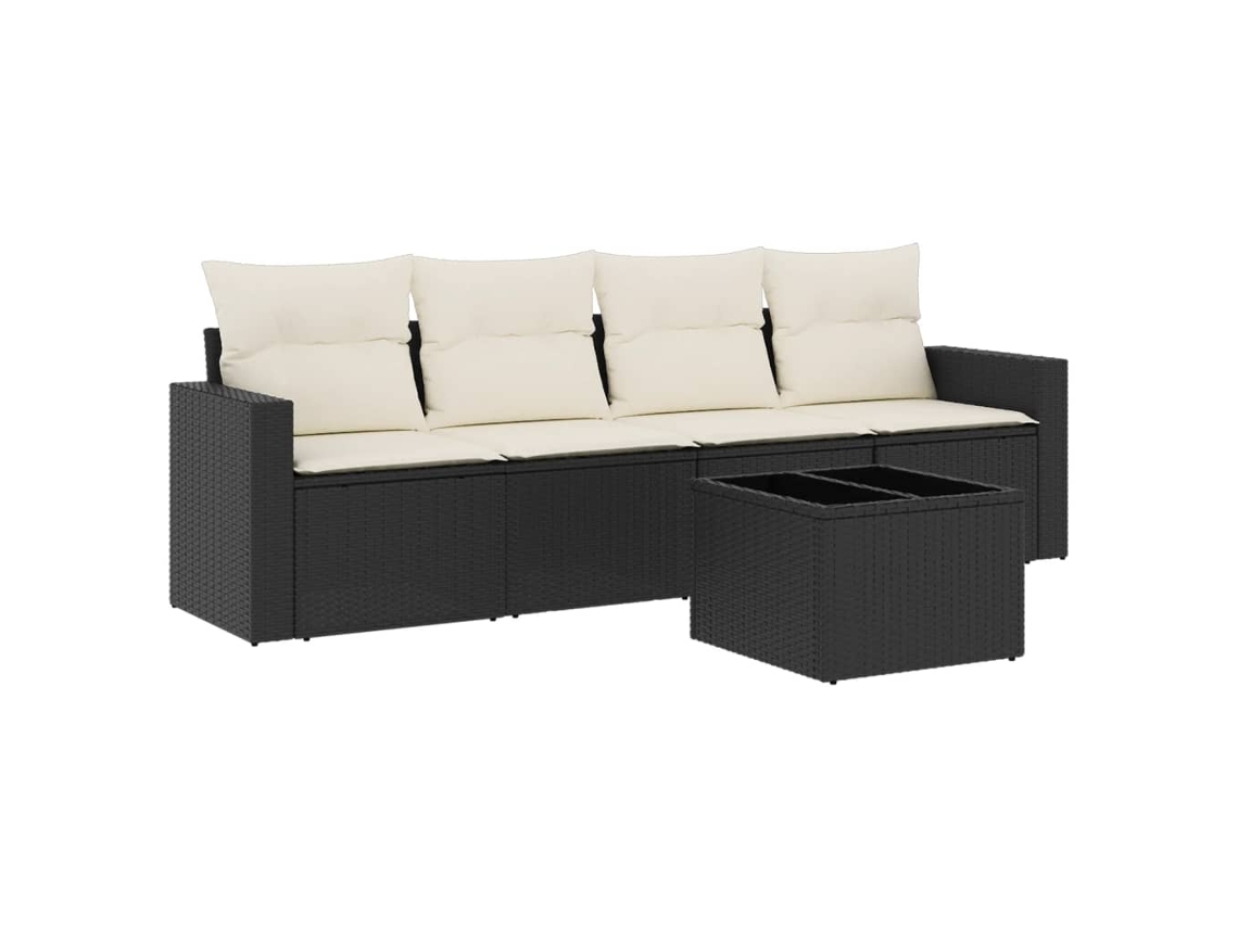 Conjunto de 5 Sofás de Jardim com Almofadões Vime Pe Preto MAISON EXCLUSIVE (5 pcs)