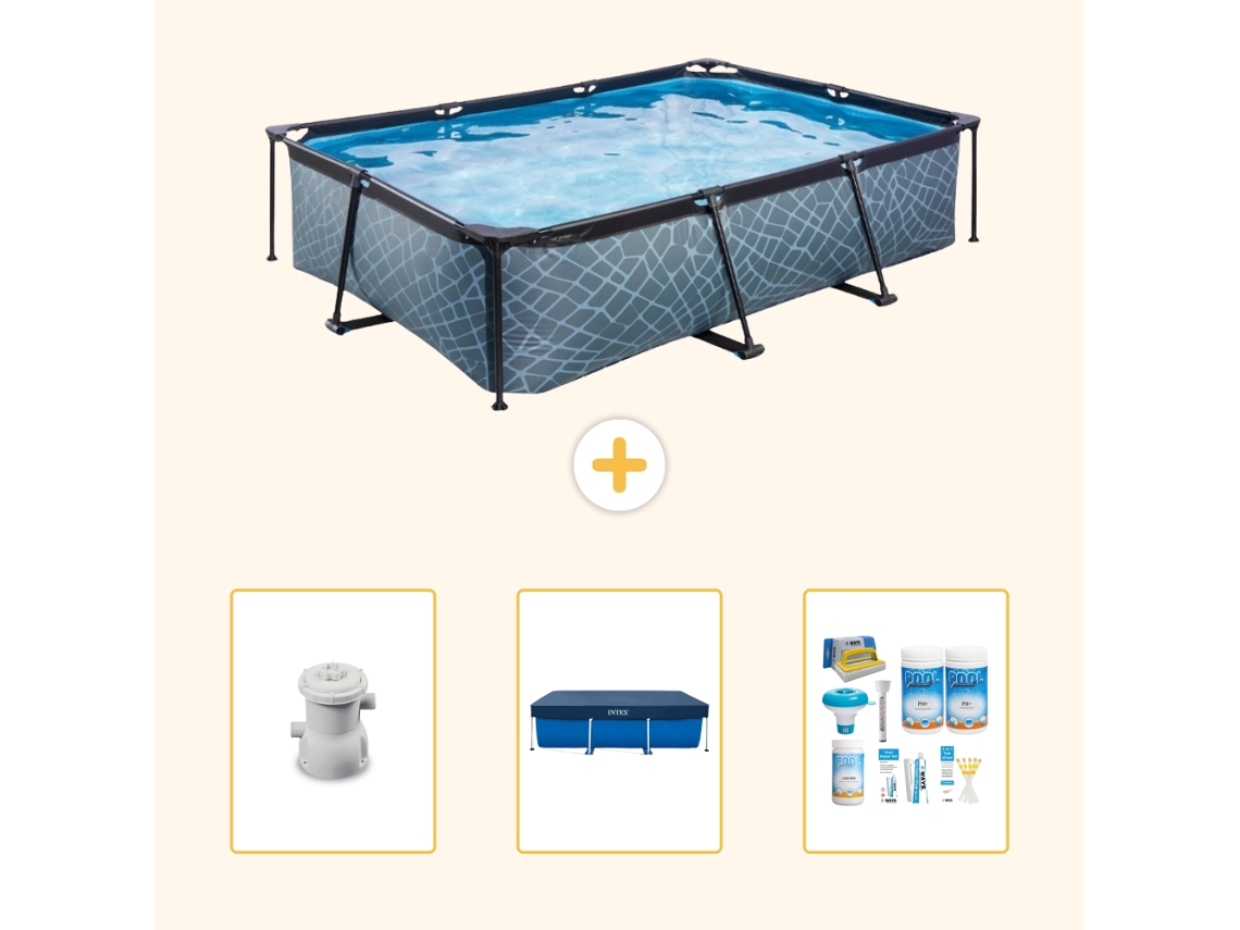 Piscina Exit Retangular Efeito Pedra 300x200x65 Cm com 5 peças EXIT TOYS