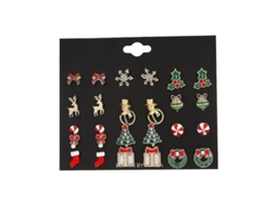 2026 12 Pares Brincos de Orelha com Design de Natal Arvore e Guirlanda Bijuterias Festivas