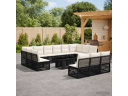 Vidaxl Conjunto De Sofá De Jardim 14 Unid. Preto Vime Pe