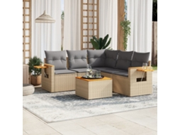 Vidaxl 6 Pcs Conjunto De Sofás P/ Jardim Com Almofadões Vime Pe Bege