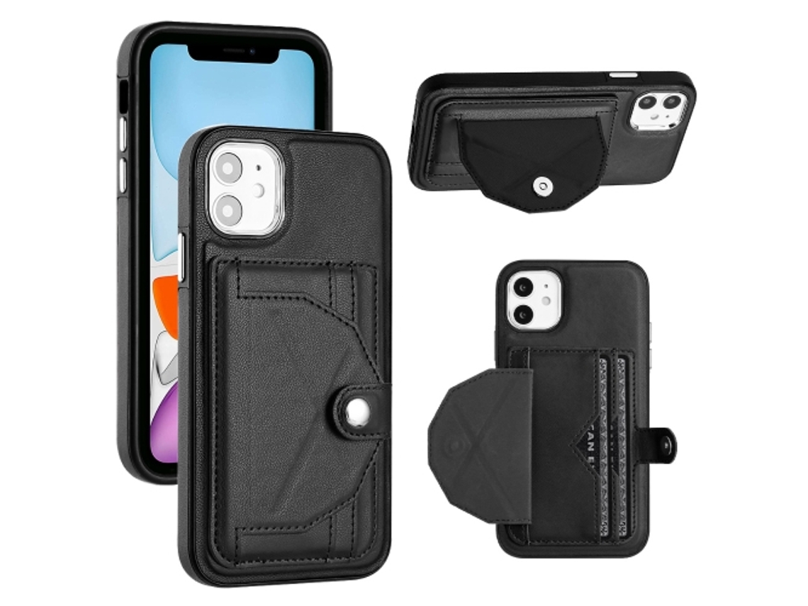 Capa Mobile Phone Cases Shockproof With Card para iPhone 11 Pele Castanho