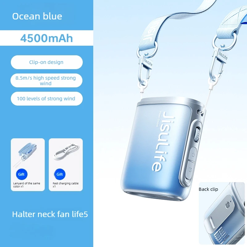 (azul) Ventilador De Pescoço Usb Potente, De Alta Velocidade E Baixo Consumo De Energia, Mini Ventilador Portátil Para Uso Com As Mãos Livres