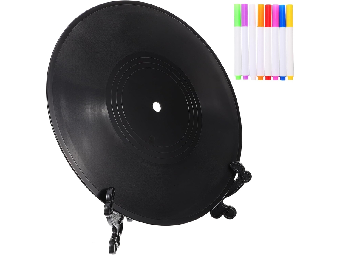 Disco de Vinil Falso Hemoton para Decoração DIY, Pintura Grafite, Plástico Preto Feito Reutilizável Sem Rebarbas