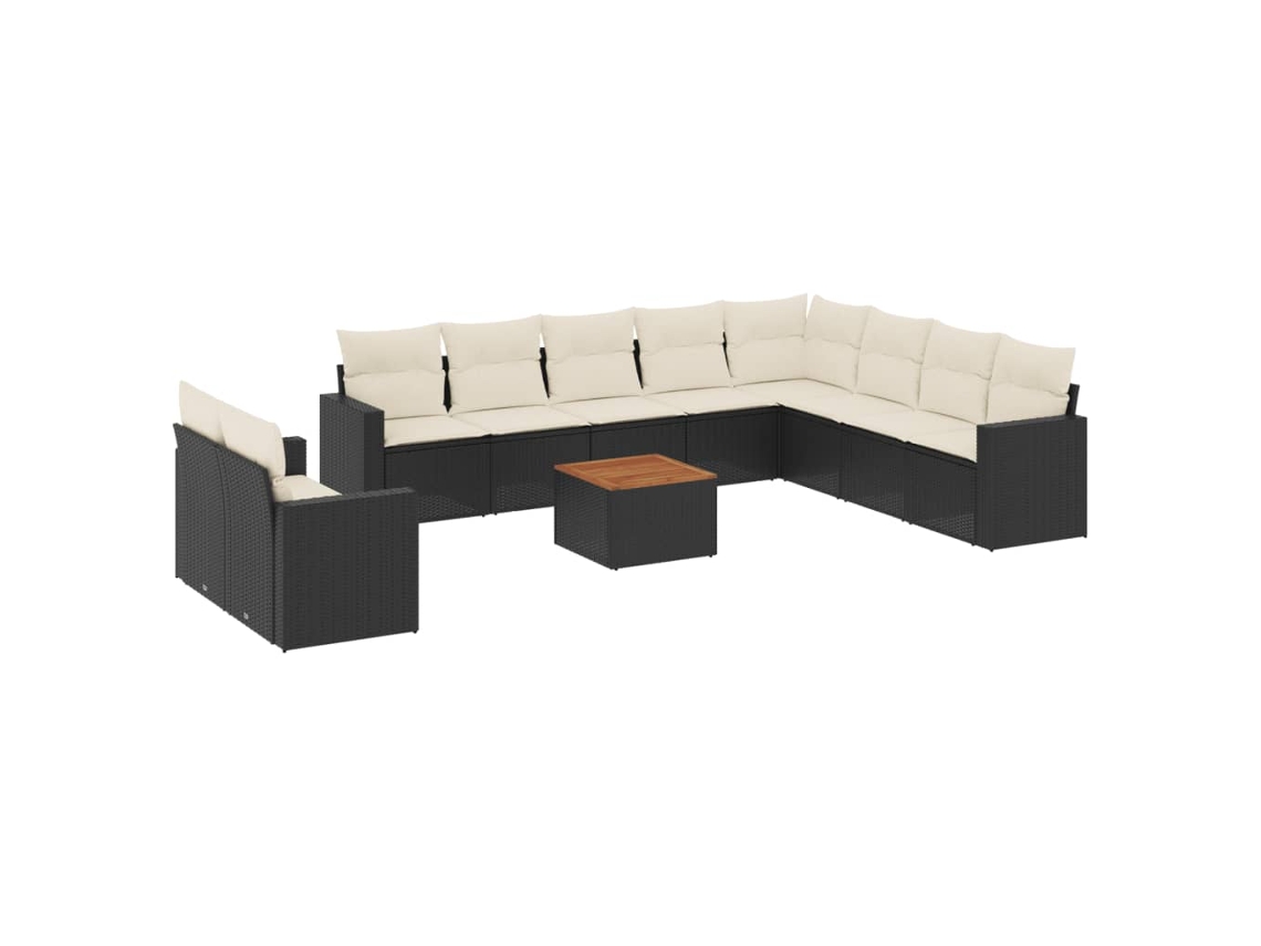 Conjunto de 11 Sofás de Jardim com Almofadões Vime Pe Preto MAISON EXCLUSIVE (N/A)