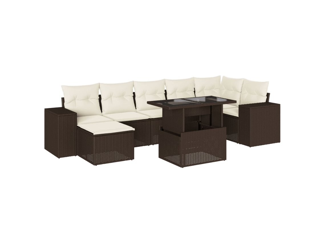 Conjunto de 8 Sofás de Jardim com Almofadões Vime Pe Castanho MAISON EXCLUSIVE (8 pcs)